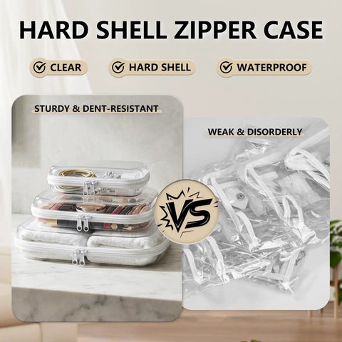 Three Pack Clear Hard Plastic Zipper Case Waterproof Cosmetic Bag Transparent Stackable Storage Organizer Box For Travel Toiletries