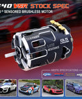 High RPM 540 V5R Sensored Brushless RC Motor 17.5T 2500KV For 1 To 10 Scale Racing Cars With 3.175mm Shaft Compatible With Sensored And Sensorless ESC For Serious On Track Performance, black and white design with specifications in background and images of 1/10 scale racing cars beneath.