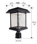 Aspen Solar Lamp Post Light Outdoor Waterproof Aluminum With Clear Rain Glass 3-Inch Fitter showing dimensions