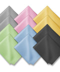 12-pack microfiber glasses cleaning cloths in assorted colors for eyeglasses, phones, and screens.