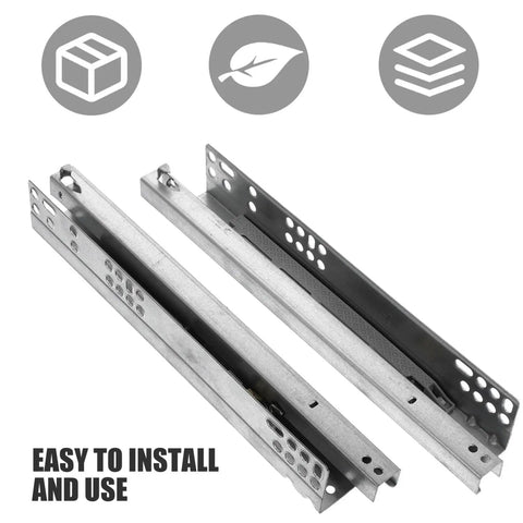 Heavy-Duty Two-Section Drawer Slides Set Made From Cold Rolled Steel Rust-Resistant Thickened Rails With Silent Buffer Soft-Close Mechanism Great For Cabinet And Closet Drawers Smooth Glide Long-Lasting Durability, silver pair with mounting holes
