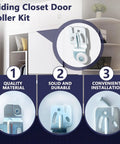 Eight Piece Sliding Closet Door Roller Kit For Top Hung Bypass Tracks Featuring Glides Like Butter Smooth Quiet Wheel Hardware, close-up of roller components.