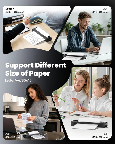 No Brainer Wireless Thermal Printer That Spits Crisp Eight By Eleven Docs Straight From Your Phone Without Inky Mess Sweet For Road Warriors And Campus Crews Needing Fast Prints On The Fly in use with various paper sizes.