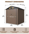 Heavy Duty 6x6 Outdoor Storage Shed With Lockable Double Doors, Galvanized Steel Build, Built In Ventilation, Black Brown