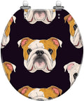 Toilet Seat Round Resin for Bathroom with Bulldog design in vibrant colors on a dark background, suitable for various toilet models.