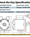 Technical diagram of 0.75 HP Farm Duty Electric Motor 1725 RPM Dual Voltage 115 230V 56 Frame