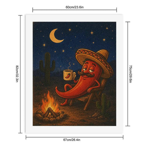 Desert Camp Pepper Paint By Numbers Kit For Adults Beginner Friendly with frameless canvas depicting a pepper by a campfire.