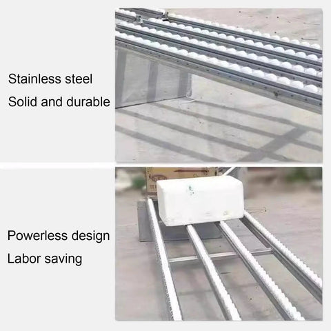 Smooth Industrial Warehouse Flow Rack Roller Conveyor With Abs Plastic Skids And Durable Steel Frame For Water Cases Beverage Shipping No Sweat Quick Setup with stainless steel design.