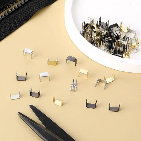 60 Piece Zipper Stopper Kit With Top And Bottom Zipper Stops For Bags Coats And Jackets, Bronze Color Replacement Zipper Repair Accessories