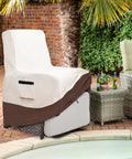 Heavy Duty Waterproof Outdoor Recliner Chair Cover For Patio And Lawn Fits Up To Thirty One Point Five Inch Deep 31 Inch Wide 41 Inch High 600D Oxford Tough As Nails Tear Resistant Weatherproof Beige And Brown covering chair by poolside
