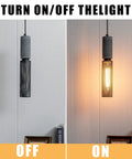 5 Light Concrete Pendant Light With Metal Mesh Shade shown off on left and illuminated on right in interior space
