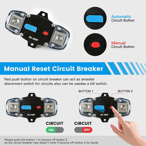 Beefy 300 Amp Marine Circuit Breaker For Boat Trolling Motor And Atv DC 12V To 48V Heavy Duty IP67 Sealed showing manual reset buttons.