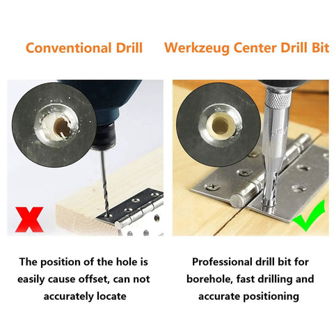 Comparison of conventional drill and Self Centering Hinge Tapper Core Drill Bit Set For Woodworking And Doors on hinge