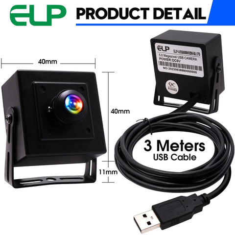Mini Aluminum USB Security Camera With 170 Degree Wide Fisheye Lens 5MP HD, Durable Aluminum Case, USB 2.0, 3 Meter Cable