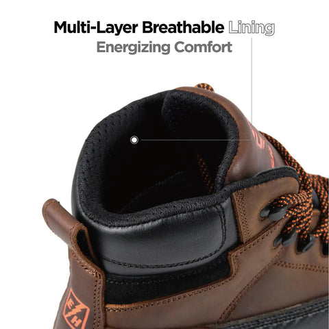 Close-up of 6 Inch Waterproof Composite Toe Work Boots For Men With Crazy Horse Leather, showing breathable lining and comfort details.
