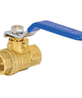 Three Eighth Inch IPS Heavy Duty Full Port Ball Valve Brass Plumbing Fitting Inline Shut Off Valve shown front view