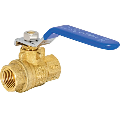 Three Eighth Inch IPS Heavy Duty Full Port Ball Valve Brass Plumbing Fitting Inline Shut Off Valve shown front view