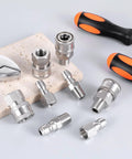 Stainless steel pressure washer quick-connect fittings set, 1/4 in NPT, male and female threads