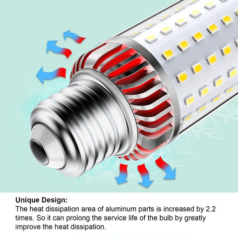 Close-up of 35W LED Light Bulb E26 Base Daylight White 6000K with advanced heat dissipation design