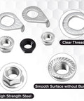 24 Piece Bike Wheel Flanged Axle Nut Kit With 12 Nuts And 12 Safety Washers M8 M9.5 M10 For Front And Rear Wheel Hubs Black And Silver Bicycle Hub Parts showing smooth surface and clear thread details.