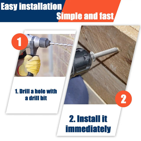 Step-by-step guide showing installation of Heavy Duty Wood Lag Bolts Kit With Washers 40 Pack Half Inch By Ten Inch Hot Dip Galvanized Hex Lag Screws.