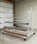 Rock Solid Workhorse Heavy Duty 5 Tier Horizontal Storage Rack With Smooth Rolling Wheels Rust Resistant Steel Frame in garage.