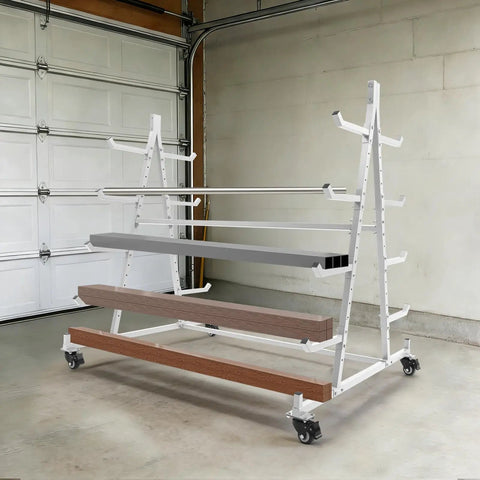 Rock Solid Workhorse Heavy Duty 5 Tier Horizontal Storage Rack With Smooth Rolling Wheels Rust Resistant Steel Frame in garage.