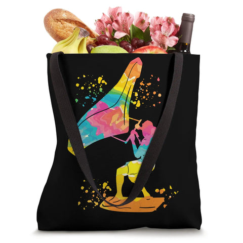 Tie Dye Wing Foil Wingsurfing Tote Bag For Wingboarding Fans And Coaches, 16x16 Inch Carryall With Colorful Man On Wingboard Design