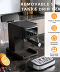 Compact Espresso Machine With Automatic Milk Frother And Led Touch Display, 15 Bar Coffee Maker For Bold Lattes And Rich Cappuccinos on kitchen counter with removable 51 oz tank.