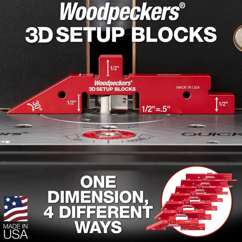 7 Piece Aluminum 3D Setup Block Kit With 4 Ways To Measure Per Block Router And Table Saw Gauge Blocks Height Gauge For Router Bits Includes Powder Coated Rack It Wall Mount Usa Made, red setup block