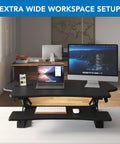 Standing Desk Converter 48 Inch Wide Sit Stand Desk Riser with Dual Monitors, Keyboard Tray, Black