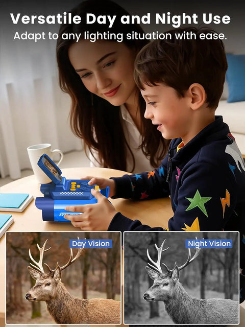 Kids Binoculars With Night Vision Camera And 10X Optical Zoom, Magic Adventures Telescope Toy Gift For Boys And Girls Ages 3 To 10 Plus, Day And Night Viewing On A Bright 2.4 Inch Screen For Outdoor Explorers used by child with adult