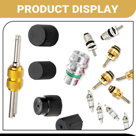 16 Piece Car AC Valve Core Kit For R12 R134A Systems, High And Low Pressure AC Repair Tool With Valve Core Seals Caps