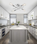 Semi Flush Mount 4 Light Sputnik Chandelier For Kitchen Island Living Room Dining Room Bedroom Hallway Dope With E26 Base Matte Black Finish Modern Rustic Farmhouse Ceiling Light in modern kitchen.
