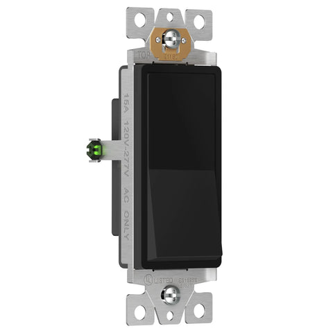 Slick Gloss Finish Decorator Paddle Rocker Light Switch for Easy Install, Single Pole 3 Wire With Grounding Screw, front view