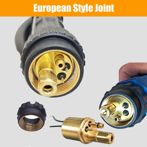 TechTONGDA 2-in-1 line boring and welding tool; close-up of brass bore head, euro connector, and black ring, 110V