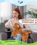 A woman using a laptop with Weighted Highland Cow Lap Pad For Relaxation And Chill, 5lb Sensory Plush Blanket For Naps on her lap.