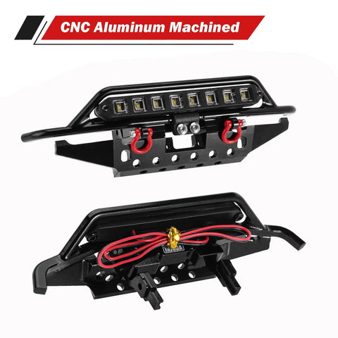 Front And Rear Aluminum Tube Bumper Set For 1/18 TRX4M Bronco Crawler Lightweight Metal Armor With LED Front Bumper For Night Drives