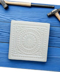 Square Stepping Stone Mold 37x37x6.5cm Reusable Concrete Paver Mold for Garden Pathway Patio and Lawn on blue wooden background