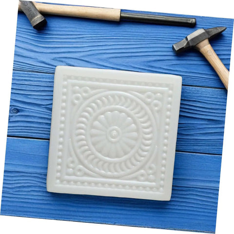 Square Stepping Stone Mold 37x37x6.5cm Reusable Concrete Paver Mold for Garden Pathway Patio and Lawn on blue wooden background
