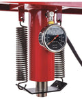 Close-up of gauge on Heavy Duty 50 Ton Air Hydraulic Shop Press With Auto Pump Motor showing pressure and springs.