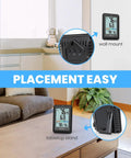 Indoor Outdoor Thermometer Wireless Weather Station with Comfort Indicator for home and patio, wall and tabletop view.