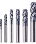 BestParts six-piece solid carbide ball nose end mills set, AlTiN coated, 4-flute, 1/8-1/2 in, Amazon, front view