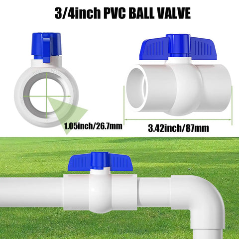 Three Fourth Inch PVC Ball Valve With No Fuss Easy Turn Blue T Handle SCH40 Slip Socket Shutoff for pools and irrigation