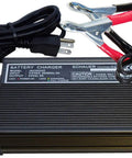 24V 5A Pro Grade Smart Aircraft Battery Charger For Lead Acid Batteries Including Conventional, Maintenance Free, Deep Cycle, Gel Type And VRLA Models With Impedance Tracking For A Full Charge Every Time shown with cables and clips