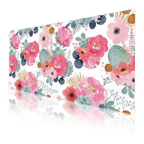 Large Pink Floral Desk Pad For Computer And Gaming Setup 31.5 Inch By 15.7 Inch Waterproof PU Leather Extended Mouse Mat