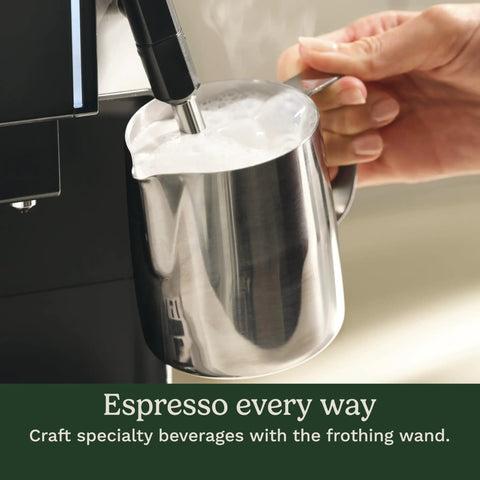 Espresso Bar Fully Automatic Espresso Machine With Built In Grinder And Steam Wand frothing milk for cafe quality drinks