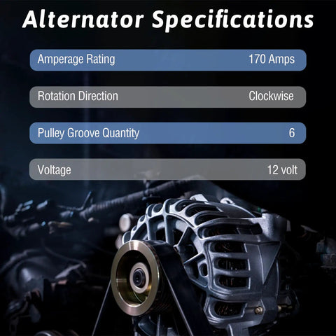 Drop-In 12V 170A Alternator For Chevrolet Traverse 2018-2022 And Buick Enclave 2018-2022 3.6L V6 With 6-Groove Pulley