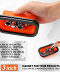 Magnetic pickup tool set, orange/black handheld case, 4-piece with extendable magnet and assorted bits