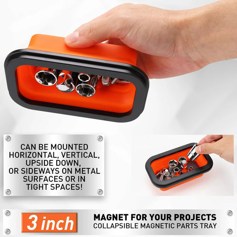 Magnetic pickup tool set, orange/black handheld case, 4-piece with extendable magnet and assorted bits
